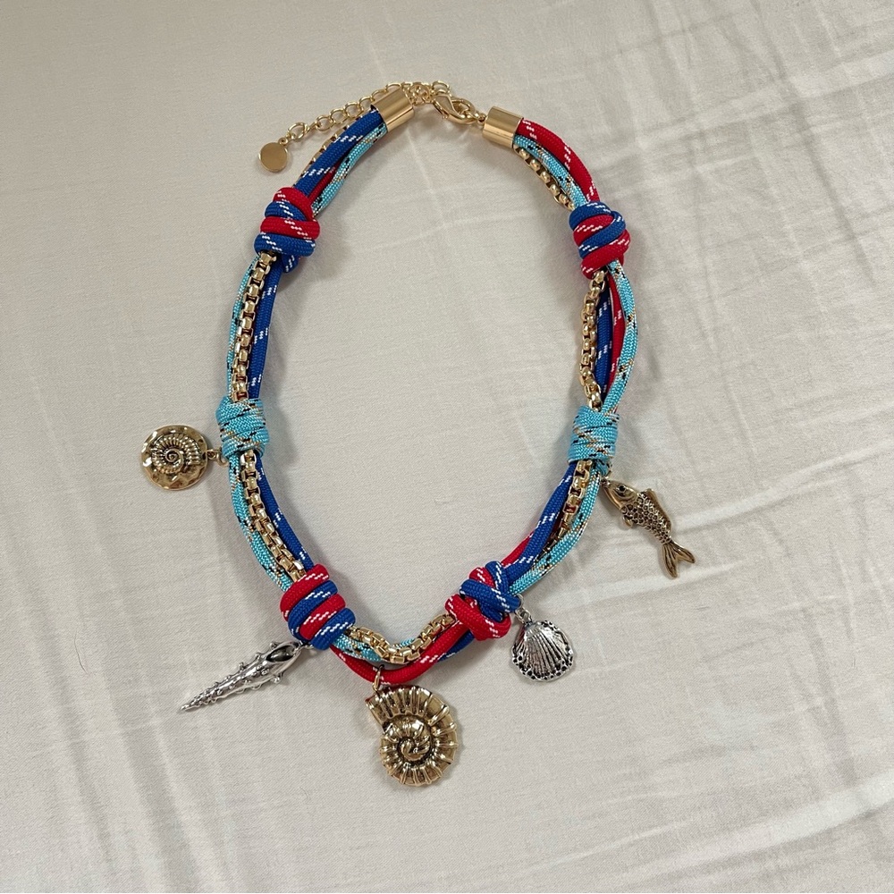 Seashell Coastal Charm Cord Necklace